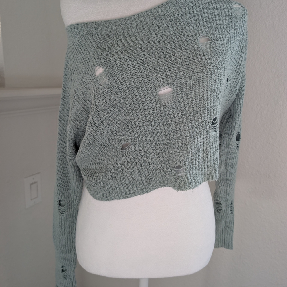 Express Off-the-Shoulder Sweater in Soft Green